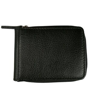 GEORGE Genuine Leather Zip Around Bifold Wallet Black RFID Security
